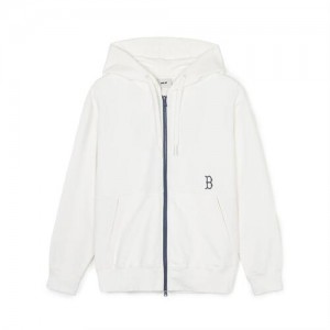 MLB Basic Big Logo Double Knit Hood Zip Up Hoodie White | Australia_MLB99184
