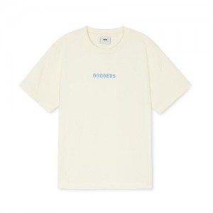 MLB Basic Big Logo T Shirt Tops Beige | Australia_MLB80358