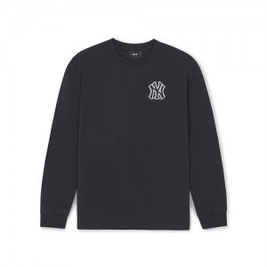 MLB Basic Big Logo T Shirt Tops Black | Australia_MLB78693