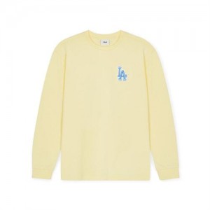 MLB Basic Big Logo T Shirt Tops Yellow | Australia_MLB21424