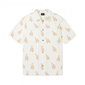 MLB Basic Multi Mega Logo Printed Denim Shirts White | Australia_MLB98282