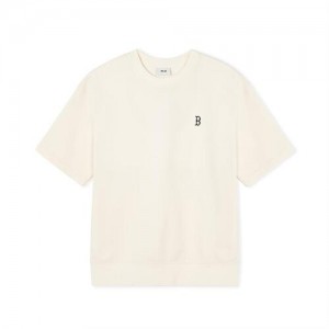 MLB Basic Small Logo Half Sleeve Sweatshirts T Shirts Beige | Australia_MLB22924