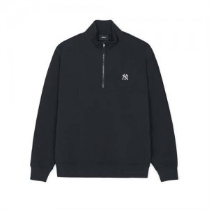 MLB Basic Small Logo Half Zip Sweatshirts Black | Australia_MLB78987