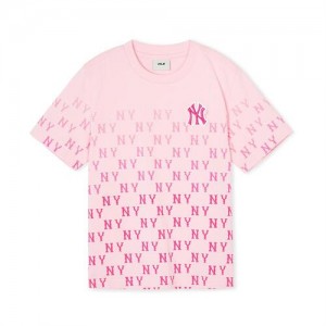 MLB Classic Monogram Gradation T Shirt Tops Pink | Australia_MLB86002