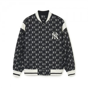 MLB Classic Monogram Jqd Shoulder Block Varsity Outerwear Black | Australia_MLB55944