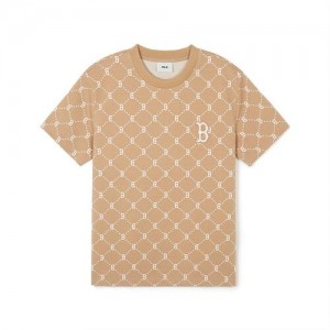 MLB Dia Monogram Jacquard T Shirts Beige | Australia_MLB51113