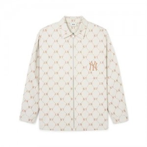 MLB Dia Monogram Jqd Long Sleeve Cotton Zip Up Hoodie White | Australia_MLB32686
