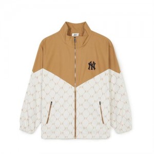 MLB Dia Monogram Jqd V Block Stan Neck Windbreaker Outerwear Beige / White | Australia_MLB59314