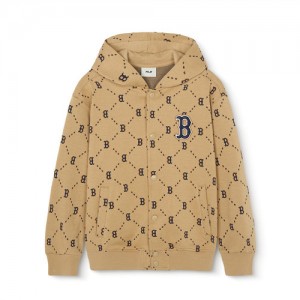 MLB Dia Monogram Snap Hoodie Tops Beige | Australia_MLB15012