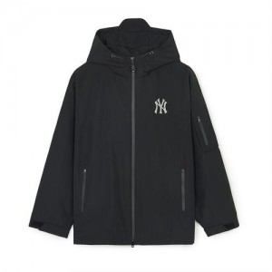 MLB Gorpcore Reflective Big Logo Windbreaker Outerwear Black | Australia_MLB91469