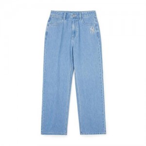 MLB Men`s Basic Medium Logo Wide Denim Pants Bottoms Blue | Australia_MLB77848