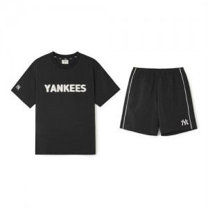 MLB Outdoor Woven Stretch T Shirt Set Up Tops Black | Australia_MLB27488