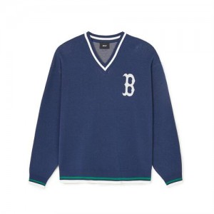 MLB Varsity V Neck Pullover Sweaters Blue | Australia_MLB76686