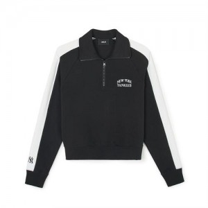 MLB Women Sportive Varsity Half Zip Crop Sweatshirts Black | Australia_MLB94846