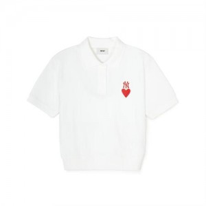 MLB Women`s Heart Crop Polo T Shirts White | Australia_MLB40251