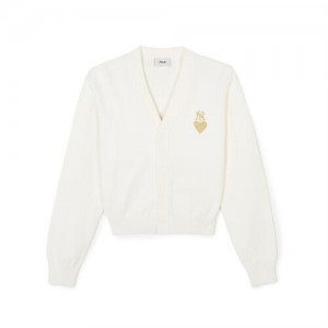 MLB Women`s Heart Wappen Crop Cardigan Sweaters White | Australia_MLB63007