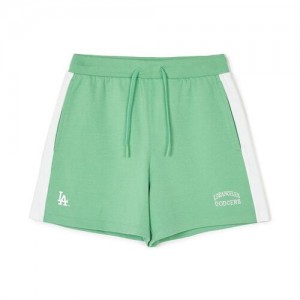MLB Women`s Sportive Varsity Color Block 5in Shorts Bottoms Green | Australia_MLB31544
