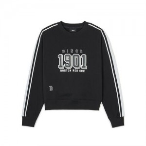 MLB Women`s Sportive Varsity Track Crop Sweatshirts Black | Australia_MLB47668