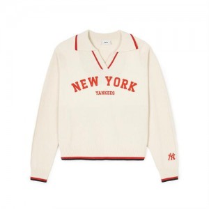 MLB Women`s Varsity Slit Collar Neck Pullover Sweaters White | Australia_MLB46238