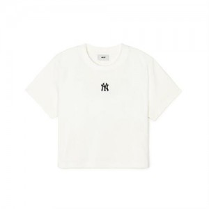 MLB Womens`s Basic Small Logo Crop T Shirts White | Australia_MLB43589