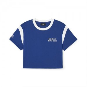 MLB Womens`s Varsity Crop T Shirts Blue | Australia_MLB18720